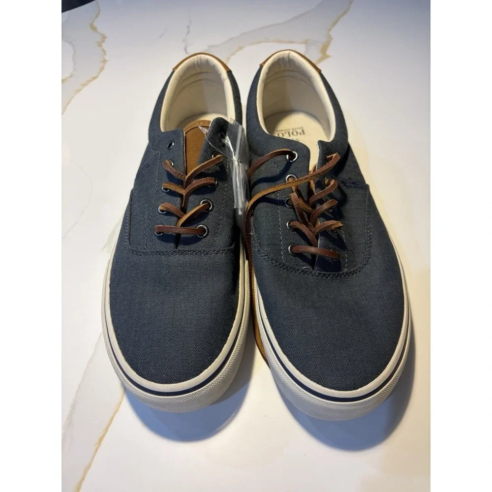 Polo Ralph Lauren Shoes Vaughn Athletic Canvas Navy Blue With Brown LacesSize 14